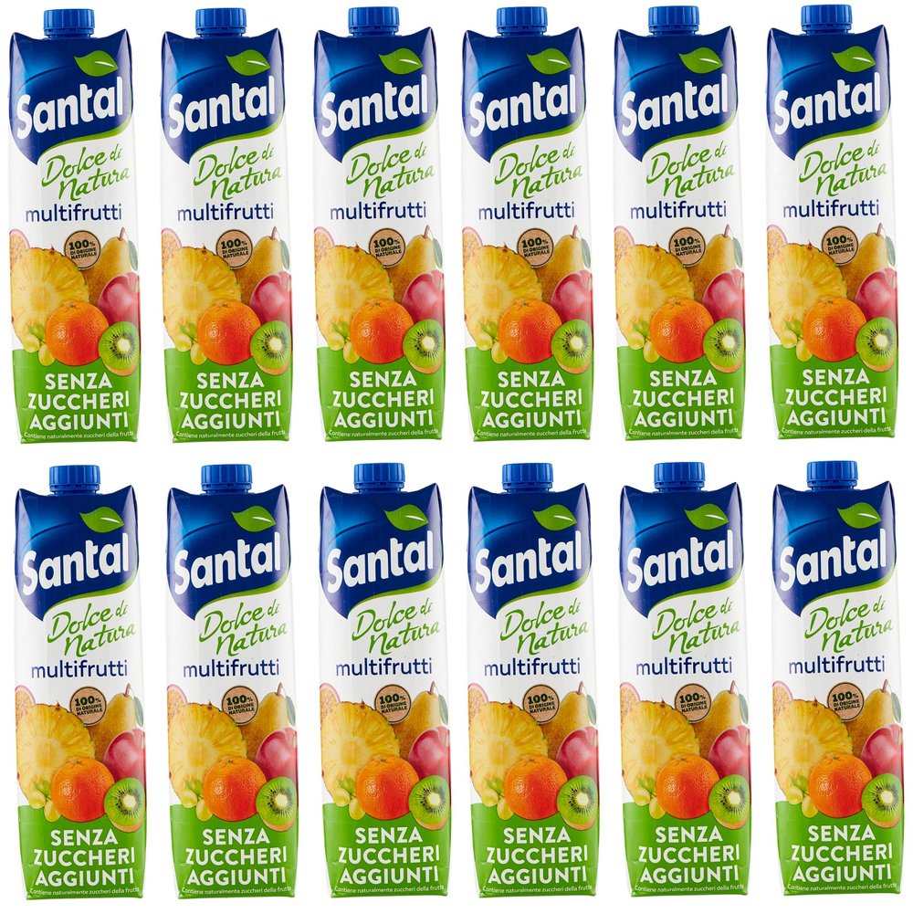 12 x Parmalat Santal Succo di Frutta Multifrutti Dolce di Natura Zero Zuccheri Aggiunti Multifruit Juice Zero Sugar Additive Refreshing Drink Tetrapack 1000 ml