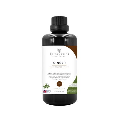 Ginger Root Extract 100ml | Steeped Zingiber Officinale + Purifed Water | UV Protected Miron Glass + Dropper Lid | UK Made Vegan Friendly Liquid