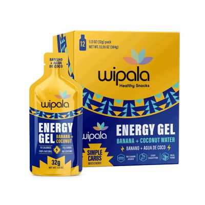 Wipala Snacks Energy Gel- Banana & Coconut - No Caffeine- Non-GMO - Simple Carbs for Quick Energy -Clean Energy Gels for High Performance & Endurance (32g per Unit, 12-Pack)