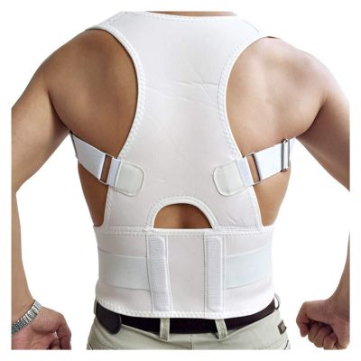 Unisex Adjustable Back Posture Corrector Brace Back Shoulder Support Belt Posture Correction Belt for Men Women Black S-XXL (Color : White, Size : Large)
