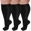 3 Pairs Plus Size Compression Socks for Women and Men Wide Calf 20-30mmhg Extra Large Knee High Support for Circulation, 01-3 Black, XXXL view 1