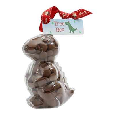 ButtonChocs Christmas Chocolate Dinosaur - Tree Rex. Belgian Milk Chocolate Gift for Christmas.