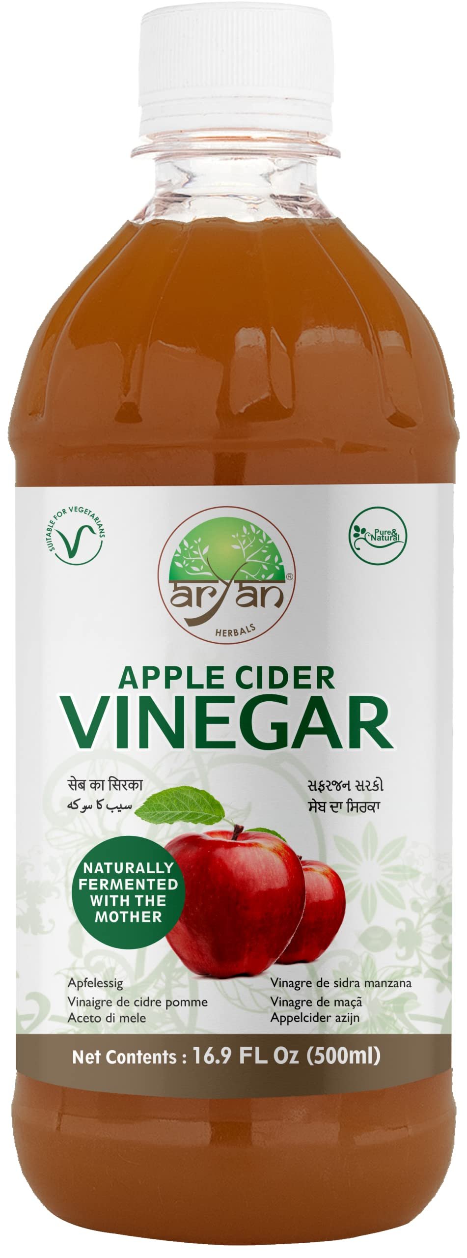 Aryan Herbals Apple Cider Vinegar, Naturally Fermented With Mother, No Artificial Colors, Flavors or Preservatives -500ml (With Mother)