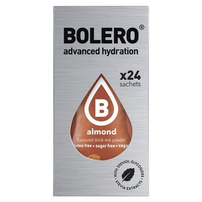 Bolero Drink 24 Sachets 3g Sticks Fruit Prepared Powder Soluble For Fresh Drink in Water Product, 72g Stevia Sweetened (Almond)
