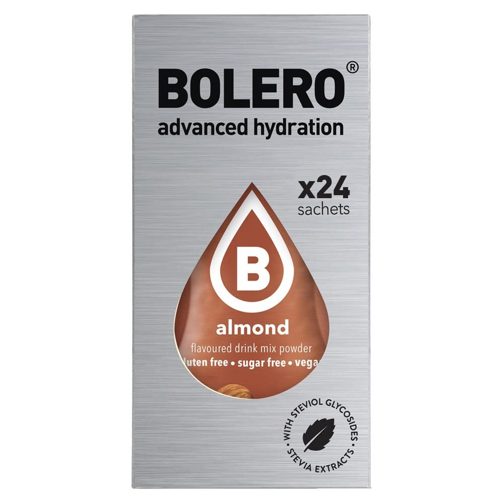 Bolero Drink 24 Sachets 3g Sticks Fruit Prepared Powder Soluble For Fresh Drink in Water Product, 72g Stevia Sweetened (Almond)