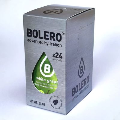 Bolero Drink 24 Sachets 3g Sticks Fruit Prepared Powder Soluble For Fresh Drink in Water Product, 72g Stevia Sweetened (White Grape)