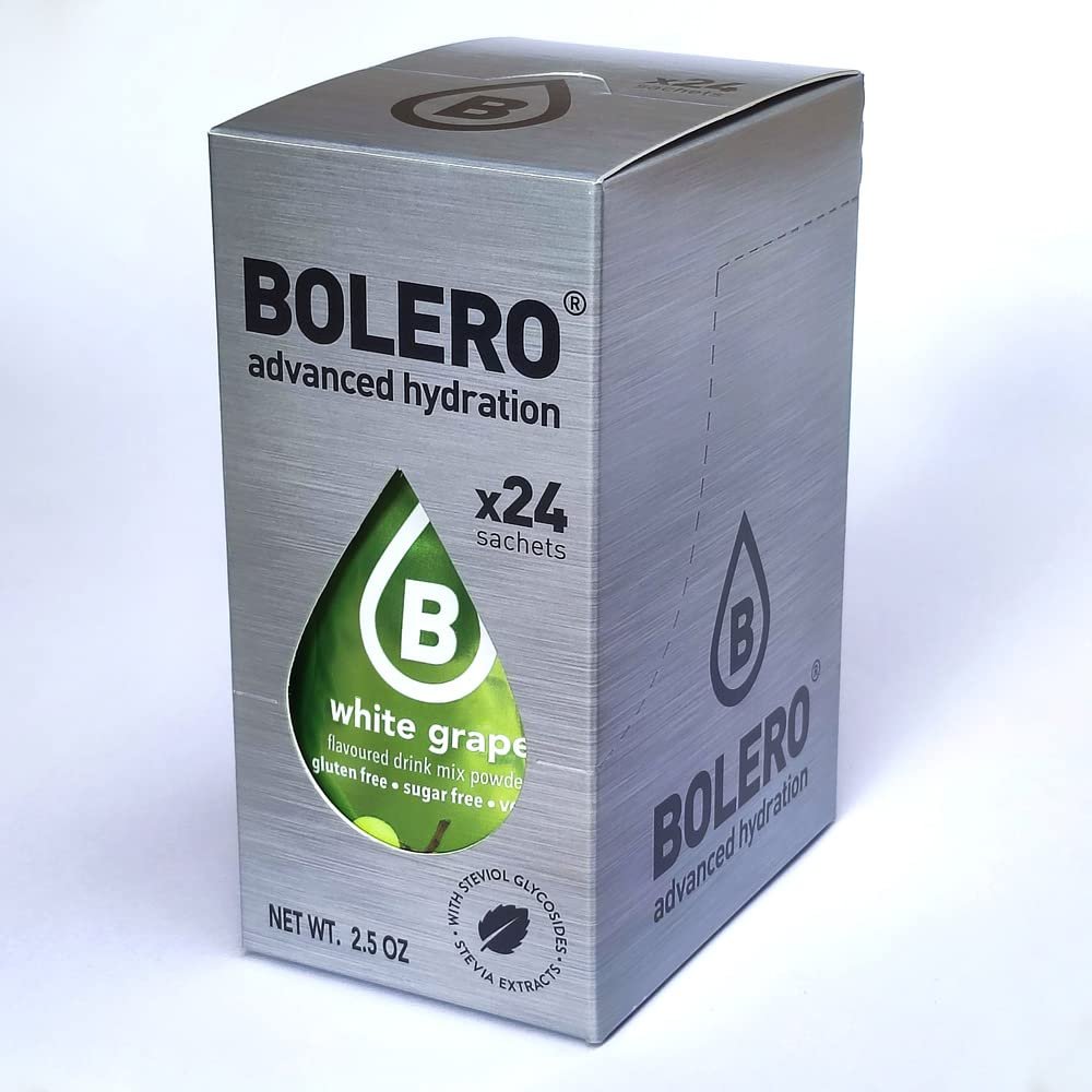 Bolero Drink 24 Sachets 3g Sticks Fruit Prepared Powder Soluble For Fresh Drink in Water Product, 72g Stevia Sweetened (White Grape)