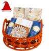 Jaiccha Ghasitaram Christmas Gifts Orange Jute Basket of assortments with Kaju Katli view 1