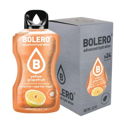 Bolero Drink 24 Sachets 3g Sticks Fruit Prepared Powder Soluble For Fresh Drink in Water Product, 72g Stevia Sweetened (Yellow Grapefruit)