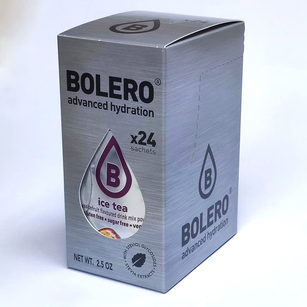 Bolero Drink 24 Sachets 3g Sticks Fruit Prepared Powder Soluble For Fresh Drink in Water Product, 72g Stevia Sweetened (Ice Tea Passion Fruit)