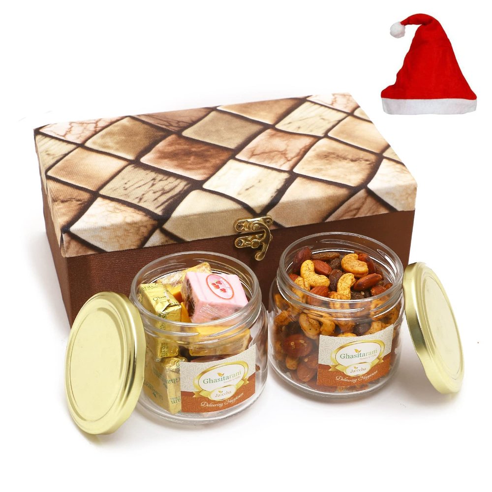 Jaiccha Ghasitaram Christmas Gifts Miracle Box of 2 Jars of Assorted Bites and Mix Dryfruits