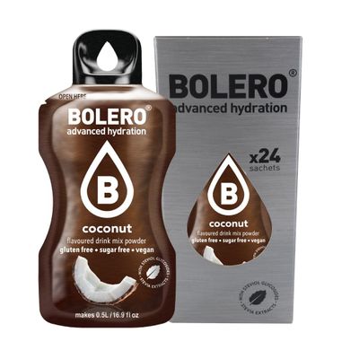 Bolero Drink 24 Sachets 3g Sticks Fruit Prepared Powder Soluble For Fresh Drink in Water Product, 72g Stevia Sweetened (Coconut)