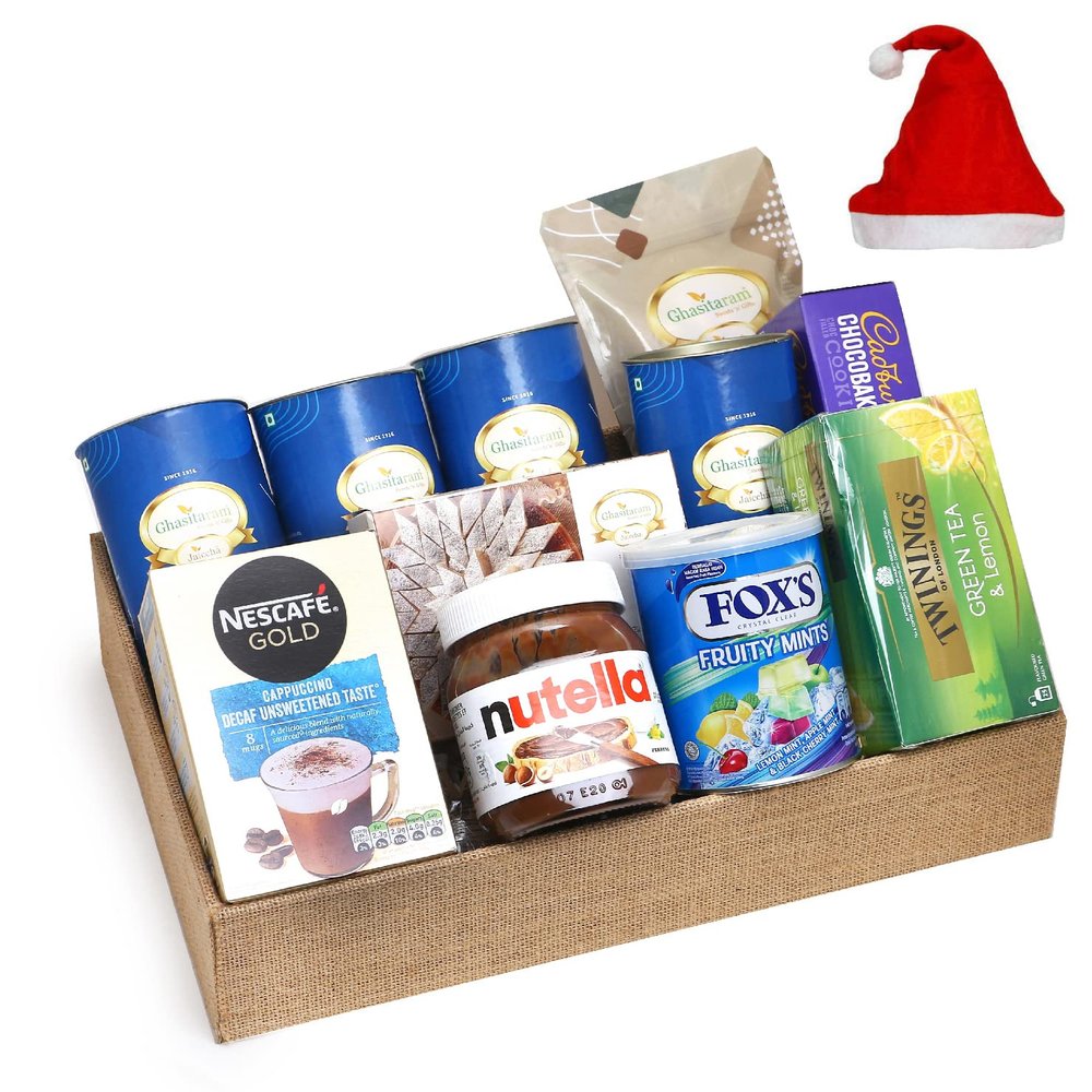 Jaiccha Ghasitaram Christmas Gifts Big Jute Basket/Tray of 21 Goodies