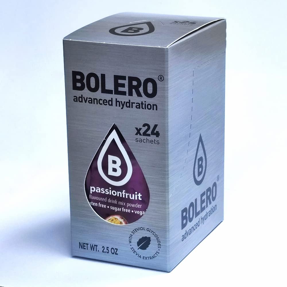 Bolero Drink 24 Sachets 3g Sticks Fruit Prepared Powder Soluble For Fresh Drink in Water Product, 72g Stevia Sweetened (Passionfruit)