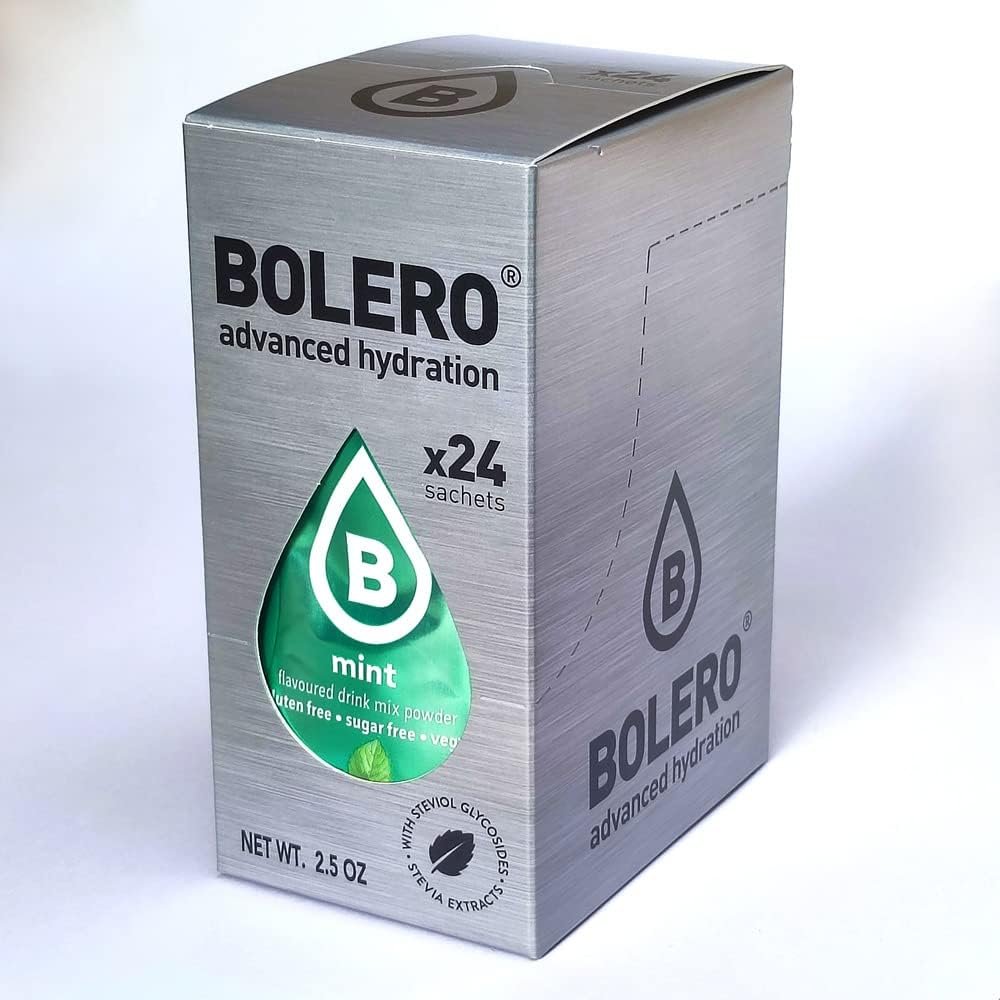 Bolero Drink 24 Sachets 3g Sticks Fruit Prepared Powder Soluble For Fresh Drink in Water Product, 72g Stevia Sweetened (Mint)