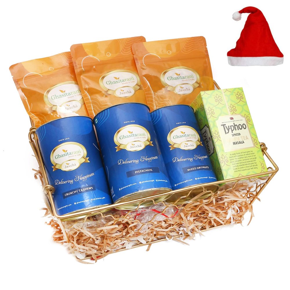 Jaiccha Ghasitaram Christmas Gifts Designer Metal Basket of Healthy Treats