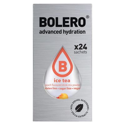 Bolero Drink 24 Sachets 3g Sticks Fruit Prepared Powder Soluble For Fresh Drink in Water Product, 72g Stevia Sweetened (Ice Tea Peach)