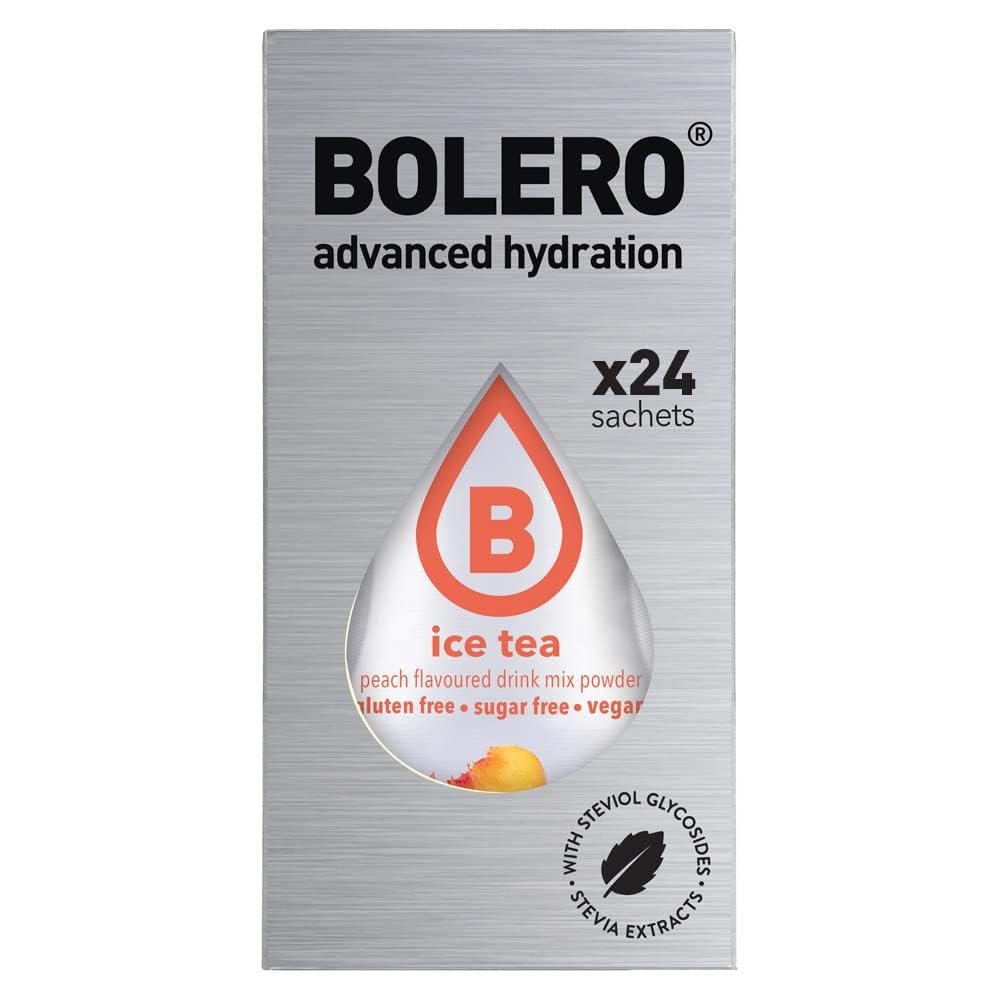 Bolero Drink 24 Sachets 3g Sticks Fruit Prepared Powder Soluble For Fresh Drink in Water Product, 72g Stevia Sweetened (Ice Tea Peach)