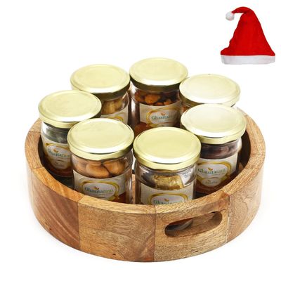 Jaiccha Ghasitaram Christmas Gifts Round Printed Wooden Tray of 7 Jars