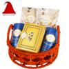 Jaiccha Ghasitaram Christmas Gifts Orange Jute Basket of assortments with Soan Papdi view 1
