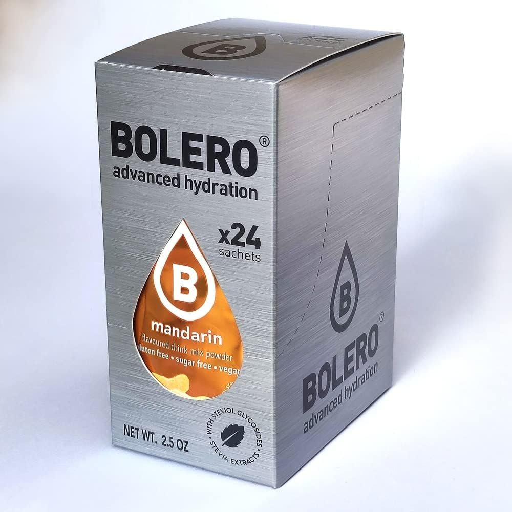 Bolero Drink 24 Sachets 3g Sticks Fruit Prepared Powder Soluble For Fresh Drink in Water Product, 72 grams sweetened stevia (Mandarin)