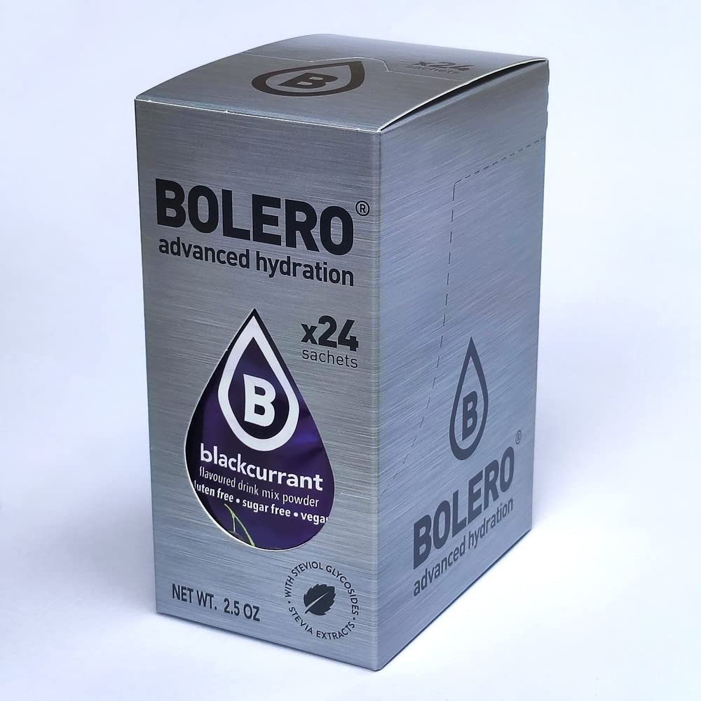 Bolero Drink 24 Sachets 3g Sticks Fruit Prepared Powder Soluble For Fresh Drink in Water Product, 72g Stevia Sweetened (Blackcurrant)