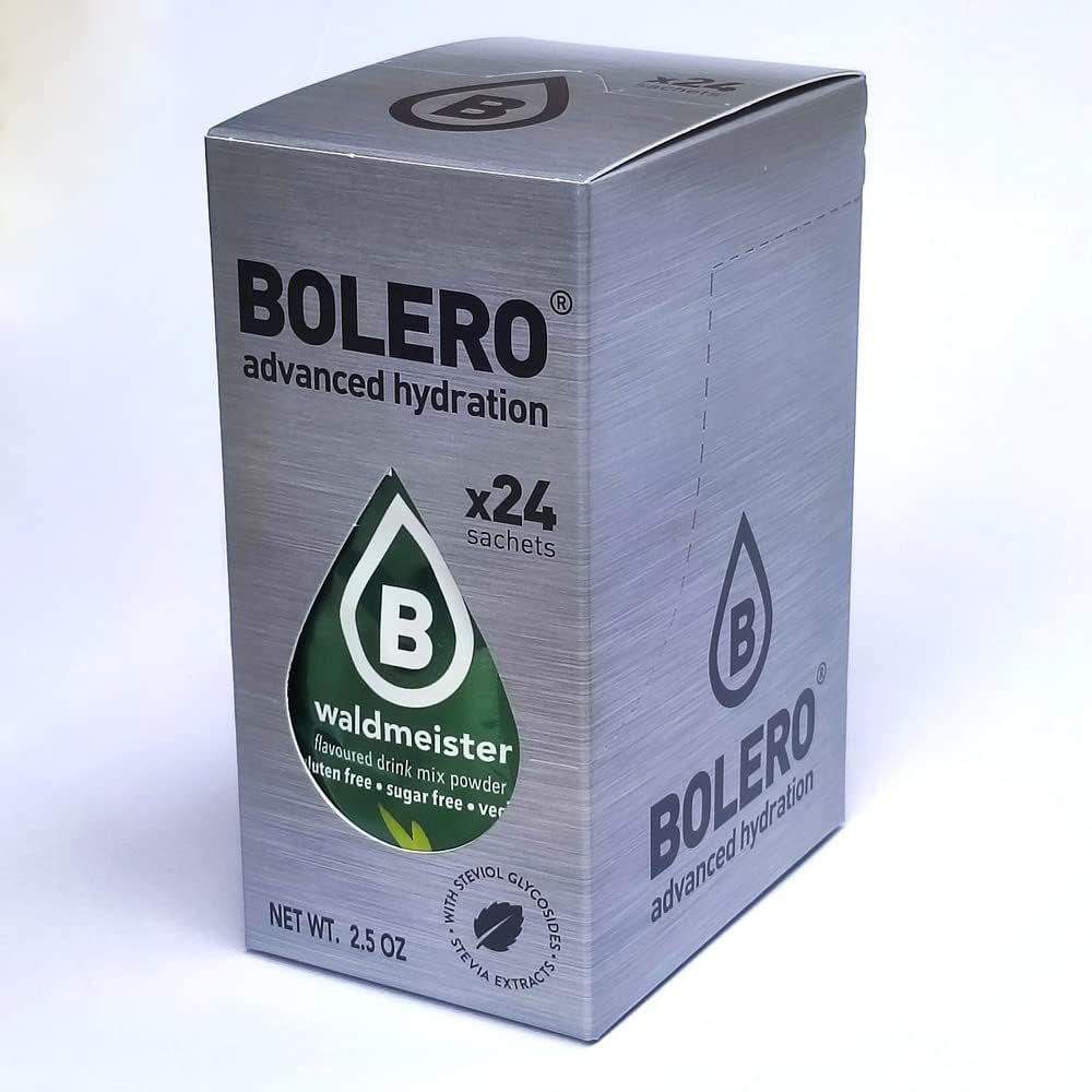 Bolero Drink 24 Sachets 3g Sticks Fruit Prepared Powder Soluble For Fresh Drink in Water Product, 72g Stevia Sweetened (Waldmeister)