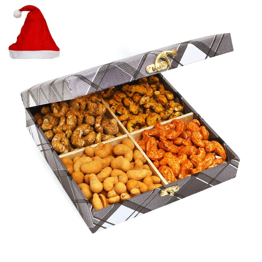 Jaiccha Ghasitaram Christmas Gifts Cross Check Wooden Dryfruits Box with Assorted Cashews