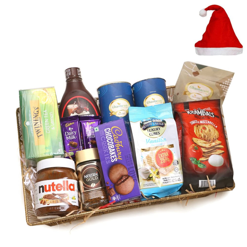 Jaiccha Ghasitaram Christmas Gifts Metal Rectangle Basket of 15 Goodies