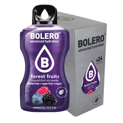 Bolero Drink 24 Sachets 3g Sticks Fruit Prepared Powder Soluble For Fresh Drink in Water Product, 72g Stevia Sweetened (Forest Fruits)