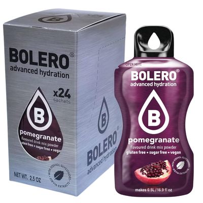 Bolero Drink 24 Sachets 3g Sticks Fruit Prepared Powder Soluble For Fresh Drink in Water Product, 72g Stevia Sweetened (Pomegranate)