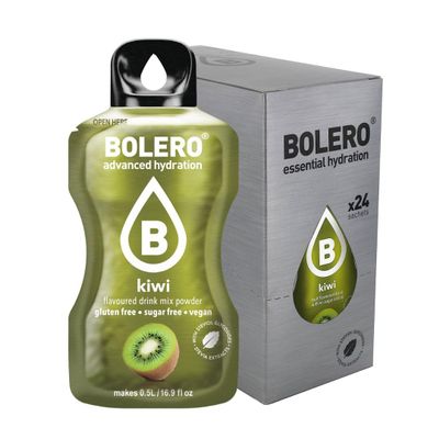 Bolero Drink 24 Sachets 3g Sticks Fruit Prepared Powder Soluble For Fresh Drink in Water Product, 72g Stevia Sweetened (Kiwi)