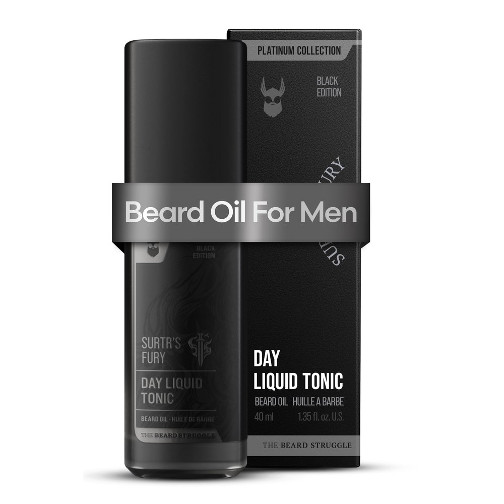 The Beard Struggle - Day Liquid Tonic Beard Oil - Platinum Collection, Surtr's Fury - Beard Oil for Men - Moisturize, Softens Hair, Reduces Itch - Day Time Beard Growth Oil (40 ml)