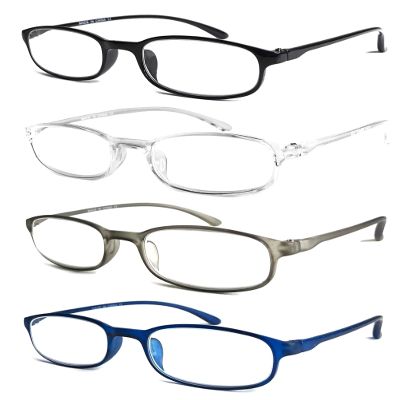 TWINKLE TWINKLE 4 Pack Unisex Small Pocket Style Plastic Reading Glasses Lightweight Easy Carry R101 (Black&Clear&Matte Grey&Matte Blue, +2.00 Magnification)