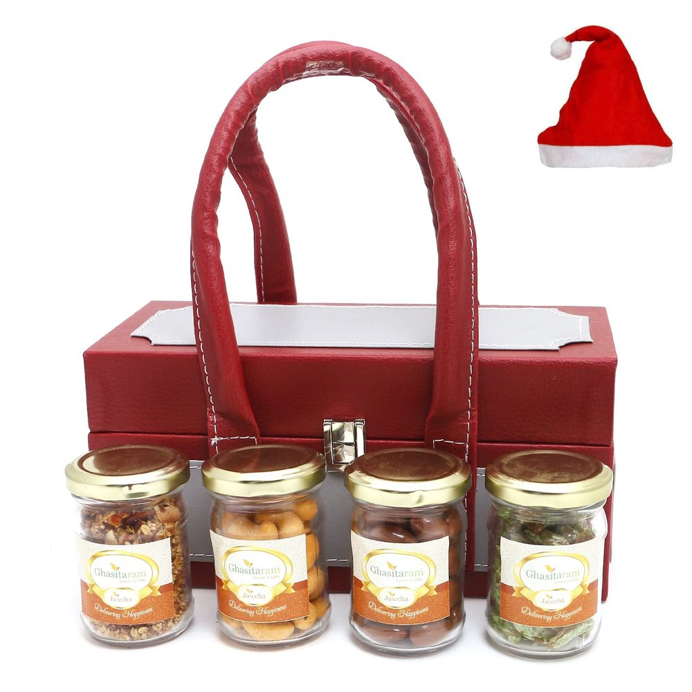 Jaiccha Ghasitaram Christmas Gifts Box of Choco Almonds,Cashews,Raisin & Mukhwas Jars