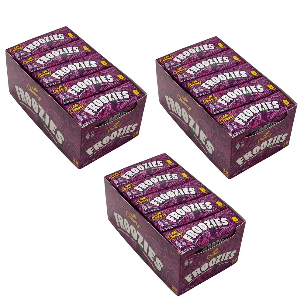 60 Froozies Center Filled Candy Sticks- Chewzy-Certified Kosher (Grape)