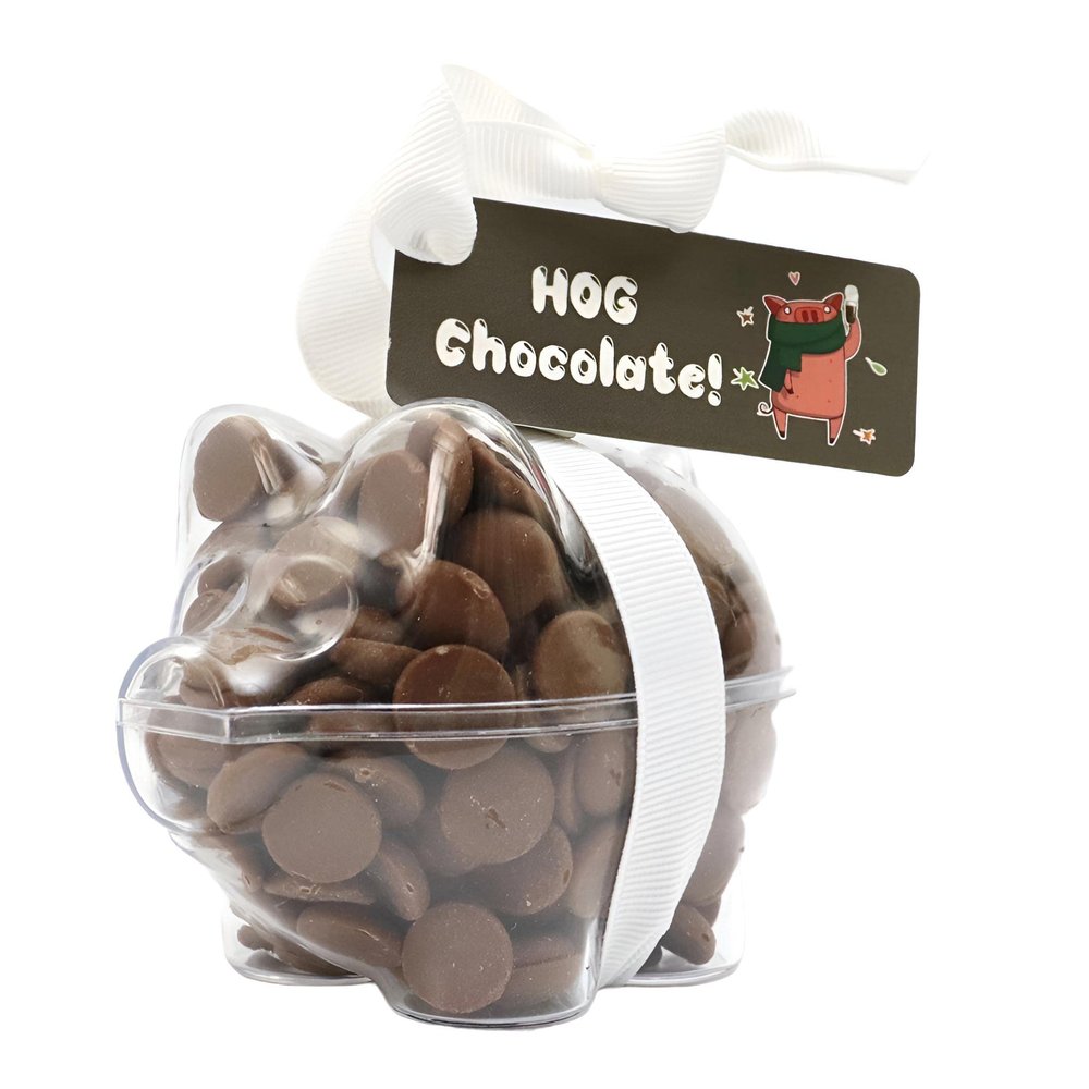 ButtonChocs Christmas Chocolate Piglet - Hog Chocolate.Belgian Milk Chocolate Gift for Christmas.
