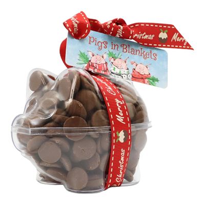 ButtonChocs Christmas Chocolate Piglet - Pigs in Blankets. Belgian Milk Chocolate Gift for Christmas.