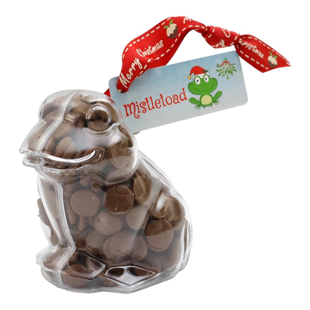 ButtonChocs Christmas Chocolate Frog - Mistletoad. Belgian Milk Chocolate Gift for Christmas.