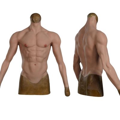 ZWSM Realistic Fake Muscle Silicone Male Chest Half Body Suit with Muscle Arms for Cosplay Halloween Props,Ivory,L