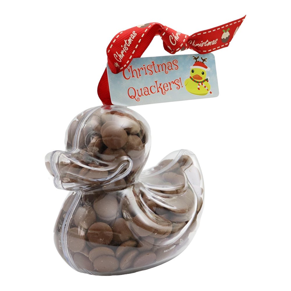 ButtonChocs Christmas Chocolate Duck - Christmas Quackers. Belgian Milk Chocolate Gift for Christmas.