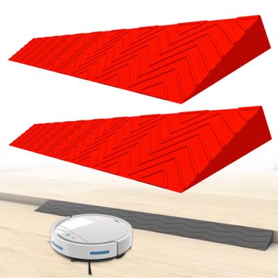 Indoor Threshold Ramps for Wheelchair Portable Doorways Curb Ramp 0.4-2.8Inch Rise Household Step Ramp Rubber Kerb Channel for Cleaning Robot, Red 39.4x3.1x1inch
