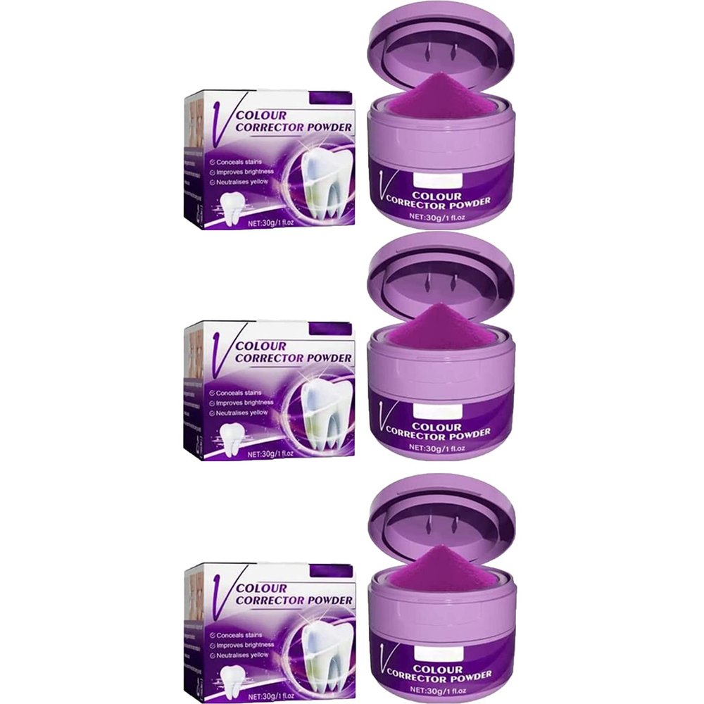 Purple Corrector Teeth Whitening Powder Tooth Stain Removal Oral,Purple Teeth Brightening,Teeth Whitening Booster,Cancel Yellow Stains Easily (3pcs)
