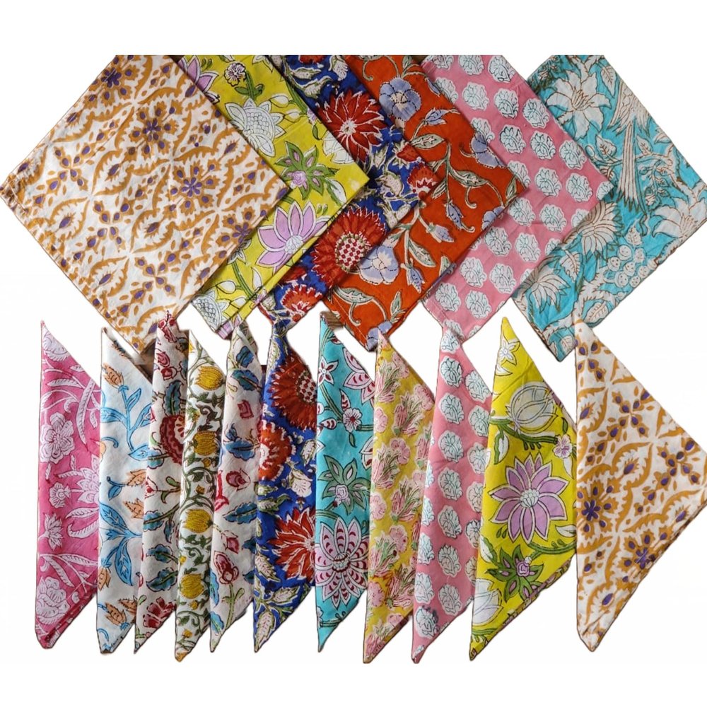 HOMEDECORSHOPIE 20 Pcs Mix Lot Table Napkins 100% Cotton Hand Block Printed Handkerchief 20 x 20 Inches Kitchen Towels Table Decor Linen Dinner Napkins Wholesale Lot Napkins