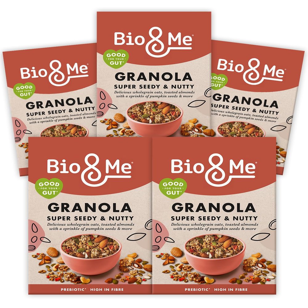 Bio&Me Super Seedy and Nutty Granola 5-Pack (5 x 360g) Vegan, High Fibre, No Added Sugar, Gut-Loving Breakfast Cereal