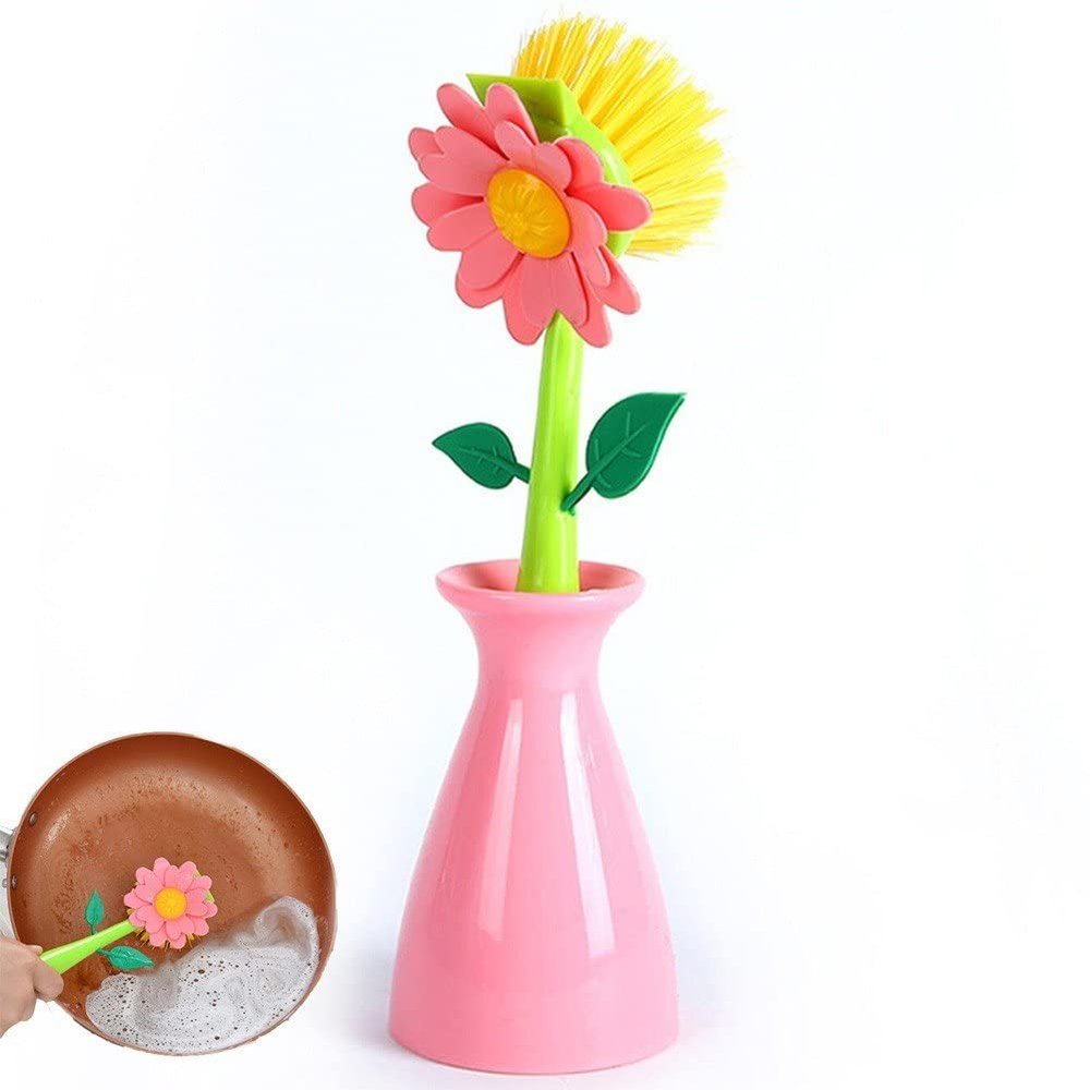 Flower Shape Cleaning Brush Removable Handle Brush Kitchen Bathroom Brush Bowl Dish Pot Cleaning Brush