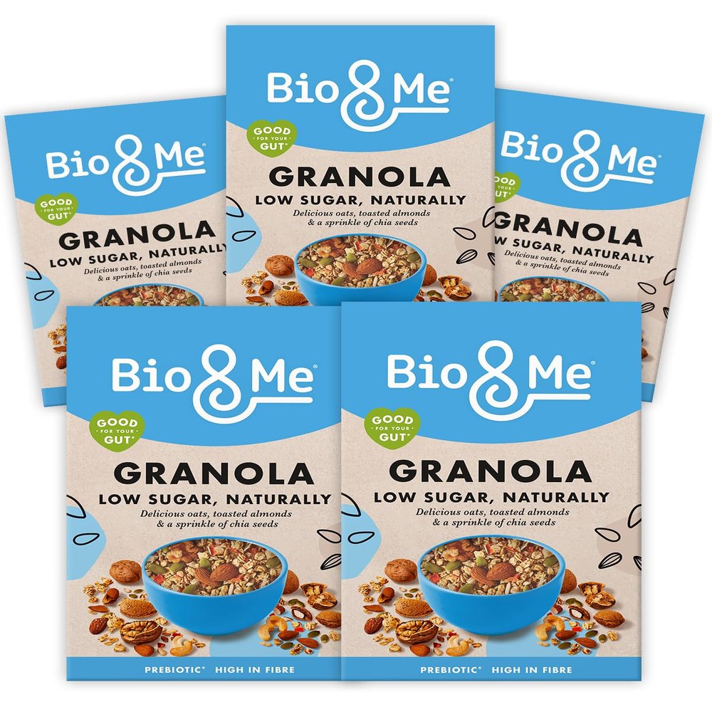 Bio&Me Low Sugar Granola 5-Pack (5 x 360g)  Vegan, High Fibre, No Added Sugar, Gut-Loving Breakfast Cereal