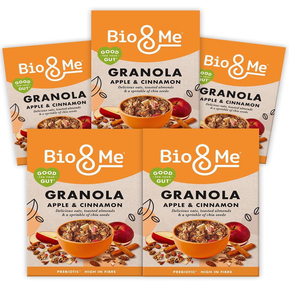 Bio&Me Apple & Cinnamon Prebiotic Granola 5-Pack (5 x 360g)  Vegan, High Fibre, No Added Sugar, Gut-Loving Breakfast Cereal
