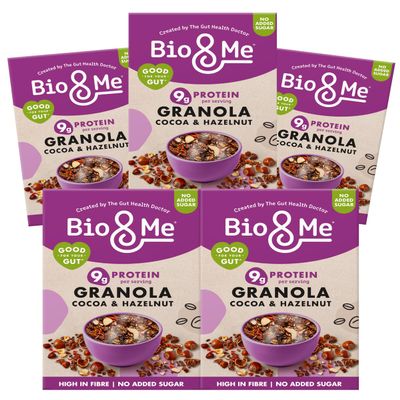 Bio&Me Cocoa Hazelnut Granola 5-Pack (5 x 360g)  Vegan, High Fibre, No Added Sugar, Gut-Loving Breakfast Cereal