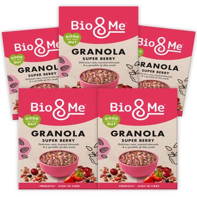 Bio&Me Super Berry Granola 5-Pack (5 x 360g)  Vegan, High Fibre, No Added Sugar, Gut-Loving Breakfast Cereal